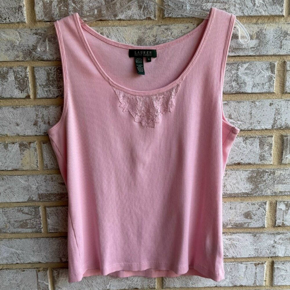 Lauren Ralph Lauren Sleeveless 100% Cotton Scoop Neck Pink Tank Top Size XL